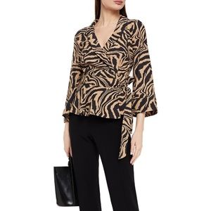 GANNI Tiger-print crepe wrap top